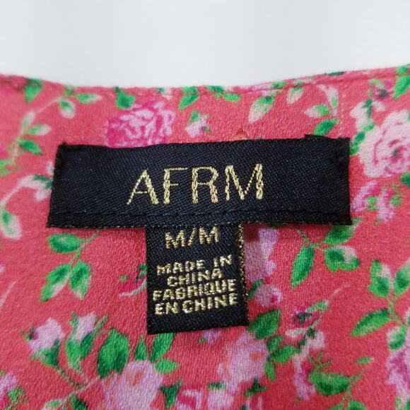 AFRM Ditsy Dana Bodysuit Puff Long Sleeves Plunging Neckline - Picture 4 of 11